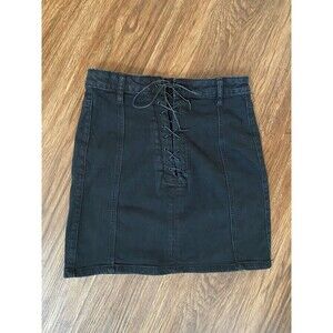 Adam Levine Black Denim Skirt W/ Lace Up Closure - SIZE S -
